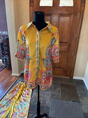 Yellow Paisley-Print Short Sleeve  Shirt & matching Pants